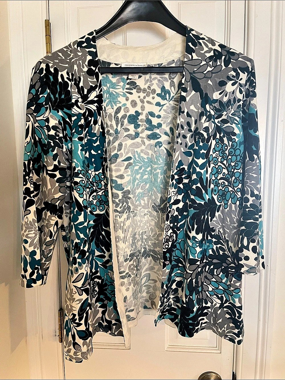 Christopher & Banks Floral Open Front Blouse in Blue & Gray Size Large